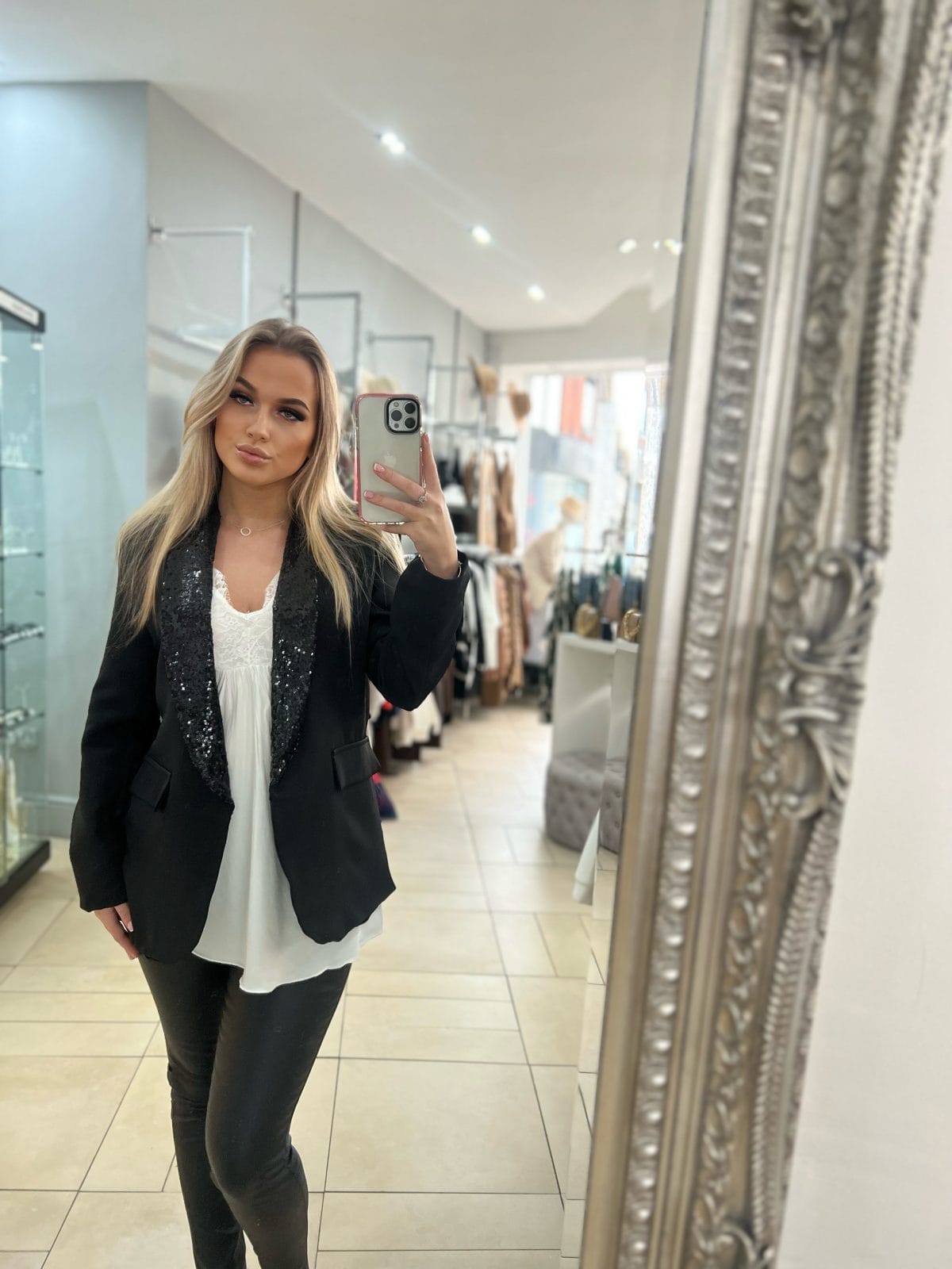 Sequin Collar Blazer Designer Chic