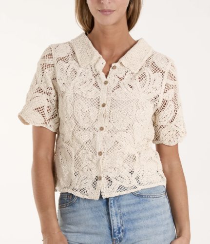 ‘Sadie’ Crochet Flower Short Sleeve Shirt