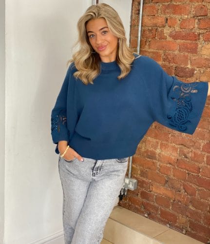 MAE Teal Lace Arm Jumper