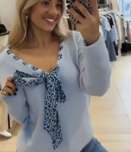 KIMMI Blue Animal Bow Jumper